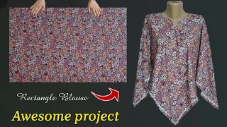 💥Sewing a Very Practical Blouse With Less Fabric | 100% Profitable Business💥No Pattern, No Overlock