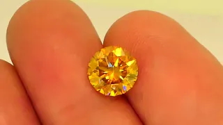 3.89 cts - World Class Orangey Yellow Sphalerite in A Diamond Round Brilliant Cut – 9.10 mm!