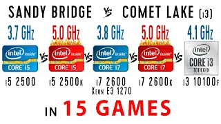 i5 2500 vs i5 2500k OC vs i7 2600 (Xeon E3 1270) vs i7 2600k OC vs i3 10100f in 15 Games