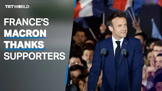 France’s Emmanuel Macron thanks supporters after re-election