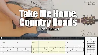 Take Me Home, Country Roads - John Denver | Fingerstyle Guitar | TAB + Chords + Lyrics