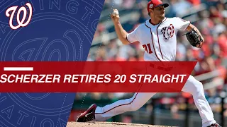 Scherzer K's 11, retires 20 straight vs. Rockies