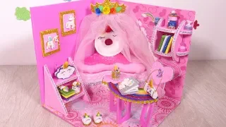 DIY Miniature Dollhouse Room ~ Unicorn Room Decor, Bedroom, Pencil Case, bookshelf