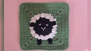 Crochet Sheep granny square 3D
