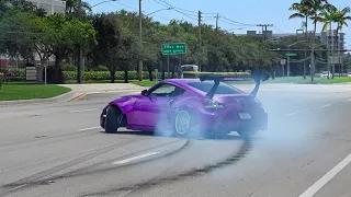 CRAZY Burnouts, DRIFTS, and LOUD Exits from Boosted Bagel Bash - Cars and Coffee Palm Beach Bagel