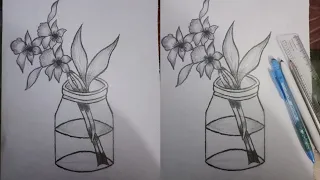 How to draw Beautiful Orchid flowers in a Jar.Step by Step pencil sketch drawing.#satisfying❤️