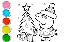 Peppa Pig with Christmas tree 🌲🌲drawing and coloring for kids and toddlers || easy drawing for kids