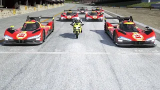 Kawasaki Ninja H2 Yellow vs Ferrari 499P LMH Hypercars at Old Spa