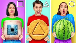 GEOMETRIC SHAPE FOOD CHALLENGE ||Eating Only One Shape! Last To Stop Eating Wins By 123 GO! LIVE