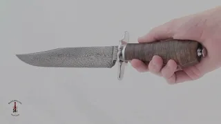 Feather Damascus Take-Down Bowie with Tasmanian Blackwood by Jason Hinemann