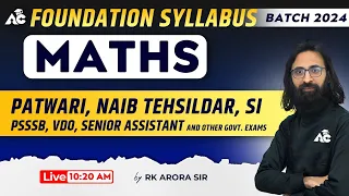 Maths Class for Patwari, Naib Tehsildar, SI, PSSSB, VDO & Other Punjab Govt Exams | Rk Arora Sir #1