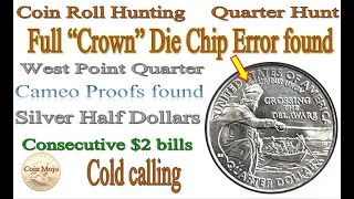 2021 P Washington Crossing the Delaware Quarter "Crown" Die Chip Found. Silver Halves. $2 bills