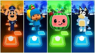 Sheriff Labrador 🆚 Cocomelon 🆚 Bluey Bingo 🆚 Pocoyo | Cocomelon Tiles Hop EDM Rush