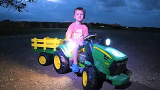 Finding a lost tractor on the farm at night | Tractors for kids adventure