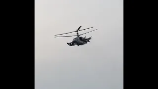 Russian Ka-52 and Mi-28 attack helicopters fire rockets near Donetsk, Ukraine