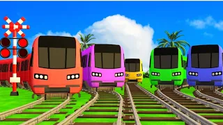 【踏切アニメ】あぶない電車 Ms PACMAN Vs 5 Train Crossing 🚦 Fumikiri 3D Railroad Crossing Animation #12