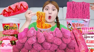 ASMR MUKBANG 직접만든 핑크 치킨 햄버거 불닭볶음면 먹방🌸 PINK DESSERT Fire Noodles and Chicken EATING SOUND | HIU 하이유