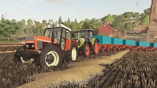 Rain and Buried Tractor in Mud with five Trailers -Turbo Traktor Claas to Rescue. Tractor simulation