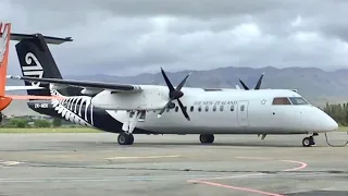 Air NZ Dash 8-300, ZK-NEK Taxi and Shutdown at Blenheim Woodbourne Airport on an overcast day