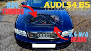 Audi S4 B5 with RS4 Turbos 1.2bar 17psi 0-100 100-200 200-250 km/h 10hz GPS