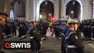 Moment Royal Navy sailor collapses on Whitehall during coronation rehearsal | SWNS