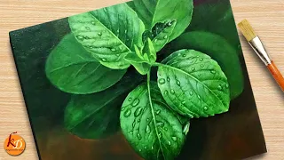 Leaves with water drops painting 🍃 Acrylic Painting for beginners | Episode #273