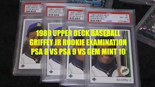 Comparing a 1989 Upper Deck Ken Griffey Jr PSA 8, 9 and GEM MINT plus mystery GEM MINT 10