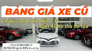 Bảng giá xe cũ mới nhất chỉ tử 345 triệu đên 7 tỷ 5 -7 chỗ mới nhất ngày 26/05/2024 Auto Sài Gòn