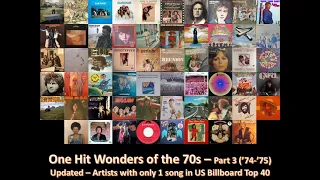 One Hit Wonders of the 70s - Part 3 ('74-'75) - Updated for only 1 song in US Billboard Top 40