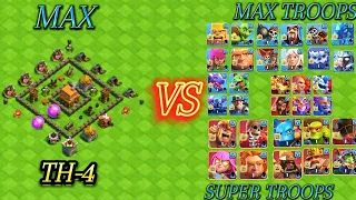 Super Troops And Elixir troops VS Max TH4🤩💥🤯 |Clash Of Clans| #clashofclans #coc #gaming #supercel