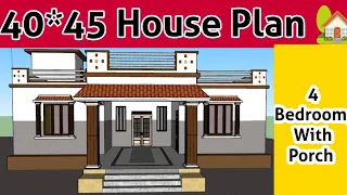 40 x 45 3D HOUSE PLAN | 40X45 HOUSE PLAN WITH PORCH,simple 4 bed room indian style house plan