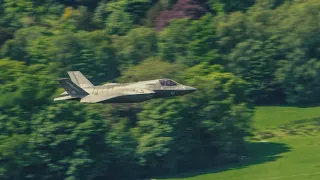 RAF F35 Lightning low level training along Ullswater in the Lake District UK.