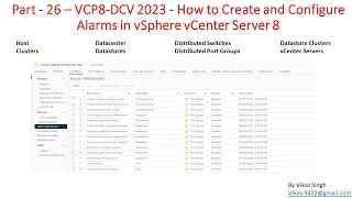 VCP8-DCV 2023 | Part-26 | How to Create and Configure Alarms in vSphere vCenter Server 8