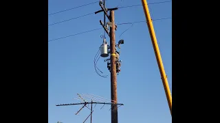 New Transformer being installed on new telegraph pole