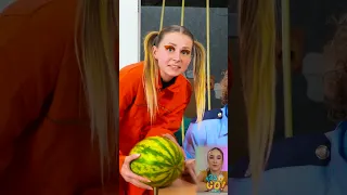 NO MAKE UP IN JAIL ❌💄 LIPSTICK INSIDE WATERMELON by 123 GO! Reacts #shorts
