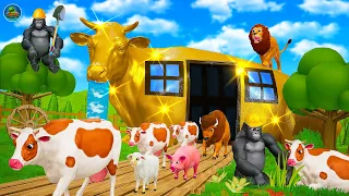 Gorilla's Golden Cow House Farm Diorama - Wild Animals Attacks Farm Animals | Funny Animals Cartoons