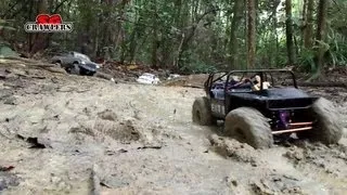 MUDDING! 10 RC trucks scale 4x4 offroad adventures mud water river crossing Subzero scx10 TF2 D90