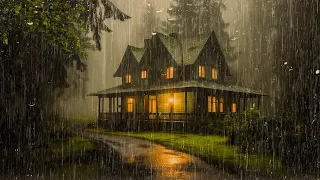 Heavy Rain Sounds in The Foggy Forest for Sleeping | Night Thunderstorm for Insomnia, Study, Relax