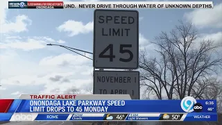 Onondaga Lake Parkway speed limit drops to 45 mph on Monday