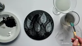 Leaves painting tutorial / Black and white leaves painting / Leaf print painting