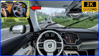 Driving NEW Volvo XC90 in Heavy Rain | Euro Truck Simulator 2 | Steering Wheel Gameplay