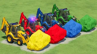 TRANSPORT OF COLORS! TRANSPORTING  LOAD COLORED STONES w CAT BACKHOE LOADERS! Farming Simulator 22