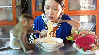 Super Cute Monkey!! Donal Ask Mom Eat Noodle With