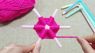 Amazing Woolen Flower Craft Idea -Hand Embroidery Design Trick -Very Easy Flower Making -Sewing Hack