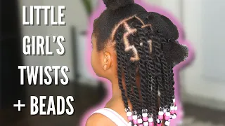 Little Girl's Twists and Beads | Kid's Protective Hairstyle