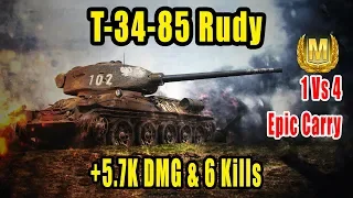 WOT Blitz | Epic Ace T-34-85 Rudy (+5.7k DMG & 6 Kills) 1 vs 4 by | giacomo1719 |