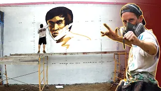 Painting an Epic Bruce Lee Mural! (24 Hrs Overnight)