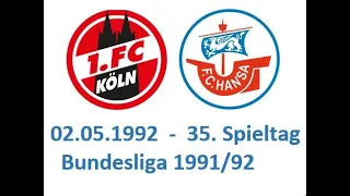 1.FC Köln - FC Hansa Rostock   Fußball Bundesliga 1991/92