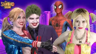 SPIDER-MAN vs THE JOKER vs 2 HARLEY QUINNS - The Sean Ward Show