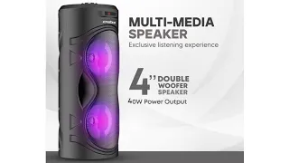 KRISONS Cylender 4" Double Woofer 40W Multi-Media Bluetooth Party Speaker with Wired Mic